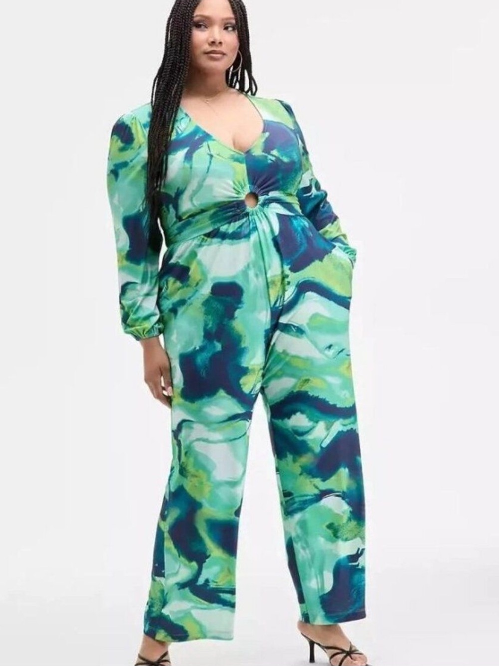 Nina Parker Abstract Print Jumpsuit 2X NWT